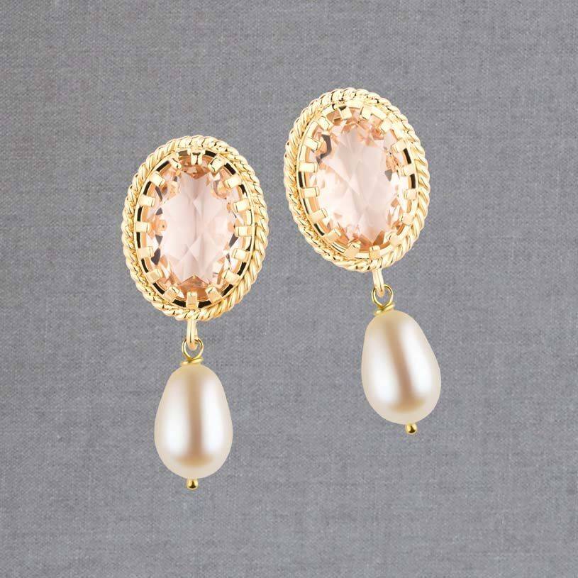 SchwesterSchwester Funkelnde Ohrstecker In Champagnerfarben Mit Edler Süßwasserperle