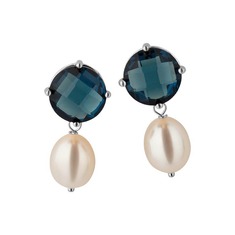 SchwesterSchwester Funkelnde Ohrstecker In Dunkelblau Mit Edler Süßwasserperle In Silberfarben Von Janne V. D. Heide