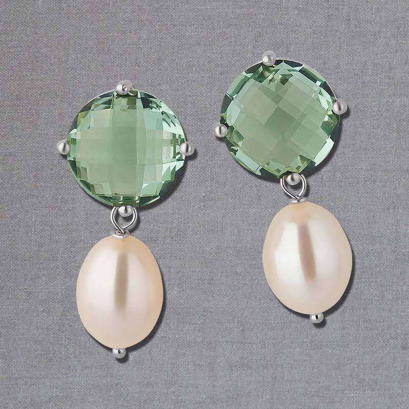 SchwesterSchwester Funkelnde Ohrstecker in Lindgrün mit edler Süßwasserperle in Silberfarben