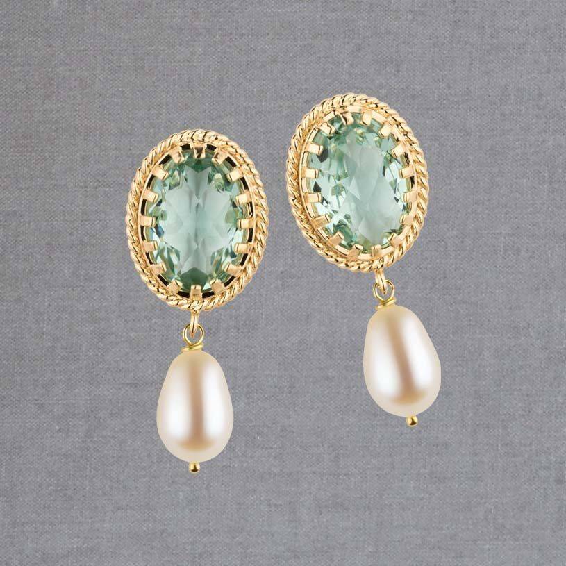 SchwesterSchwester Funkelnde Ohrstecker In Lindgrün Mit Edler Süßwasserperle