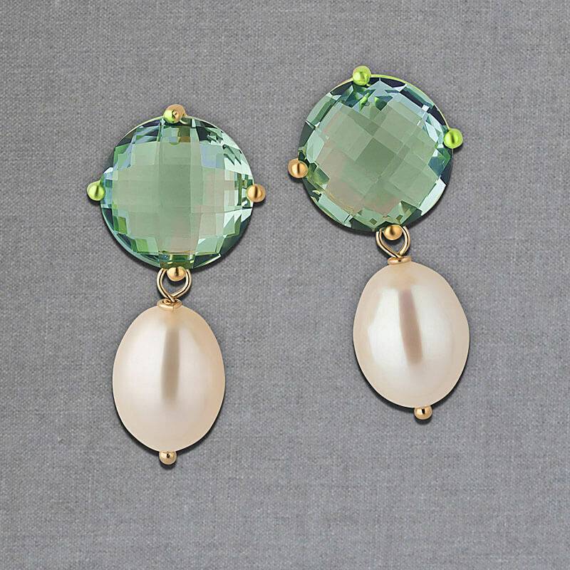 SchwesterSchwester Funkelnde Ohrstecker in Lindgrün mit edler Süßwasserperle