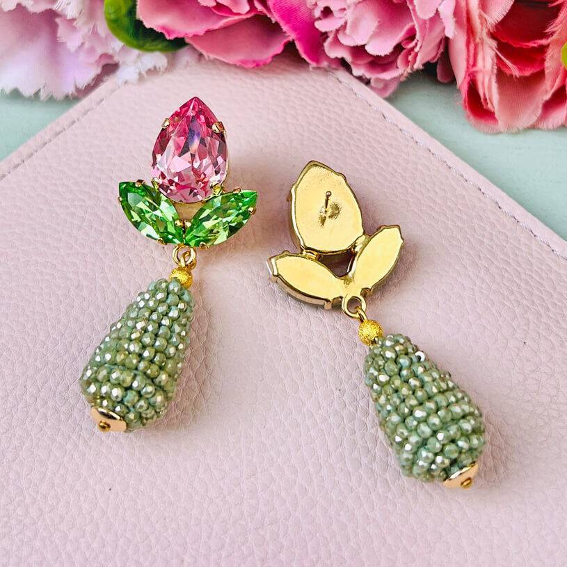 SchwesterSchwester Funkelnde Ohrstecker In Rosa Und Grün Mit Glitzernden Tropfen In Hellgrün