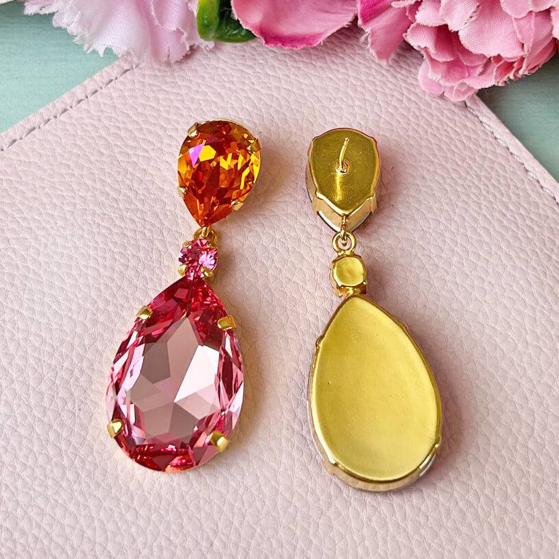 SchwesterSchwester Funkelnde Ohrstecker Mit Glas-Kristallen In Orange Und Rosa