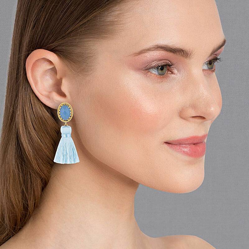 SchwesterSchwester Funkelnde Quastenohrringe In Hellblau