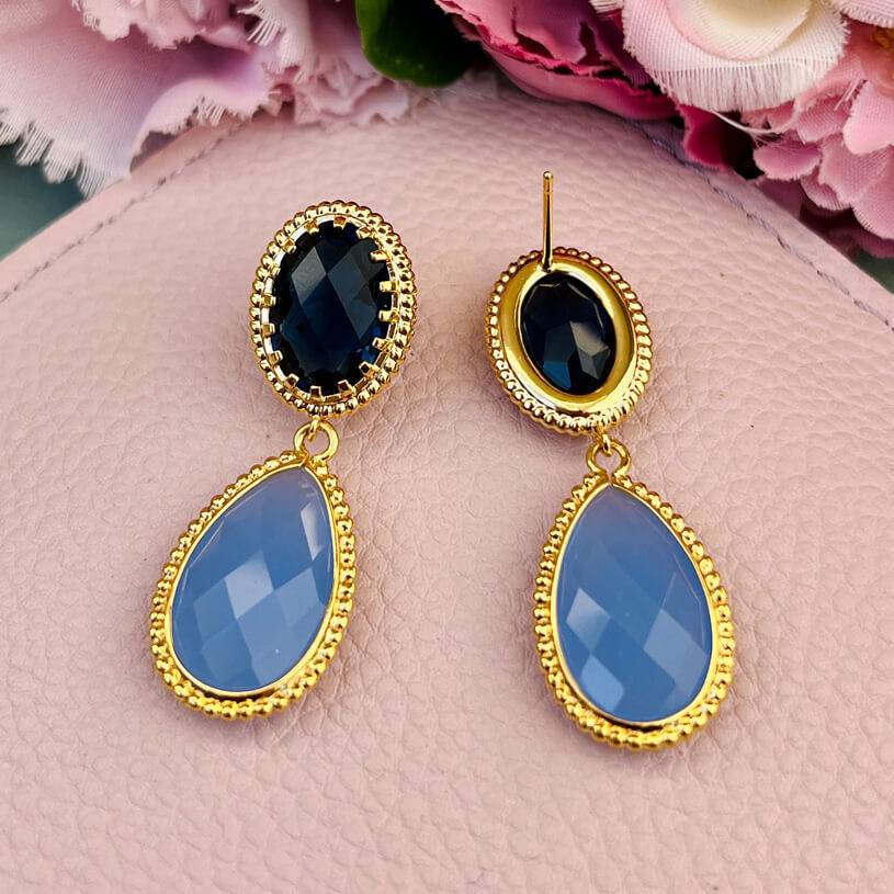 SchwesterSchwester Funkelnde Tropfenohrringe In Dunkelblau Und Hellblau