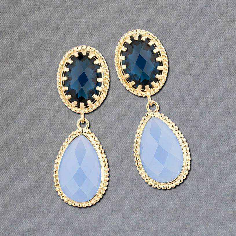 SchwesterSchwester Funkelnde Tropfenohrringe In Dunkelblau Und Hellblau