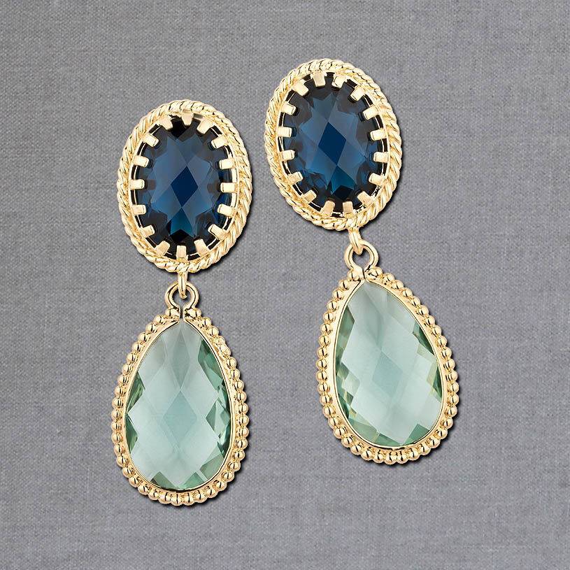 SchwesterSchwester Funkelnde Tropfenohrringe In Dunkelblau Und Lindgrün