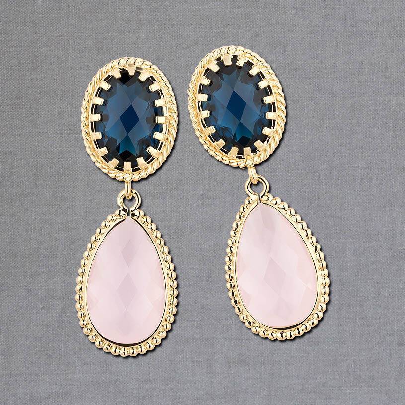 SchwesterSchwester Funkelnde Tropfenohrringe In Dunkelblau Und Zartrosa
