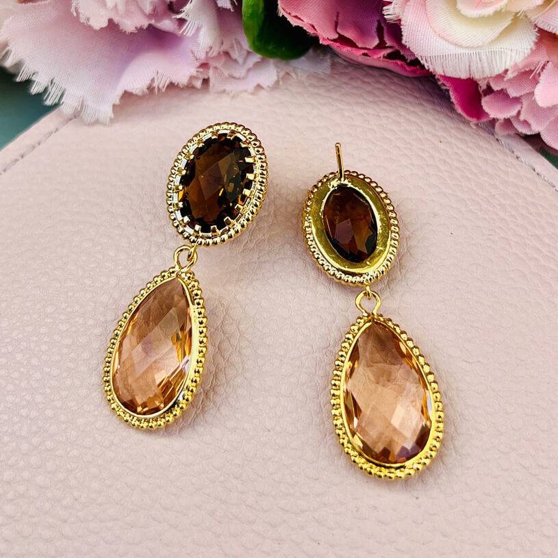 SchwesterSchwester Funkelnde Tropfenohrringe In Hellbraun Und Champgagnerfarben