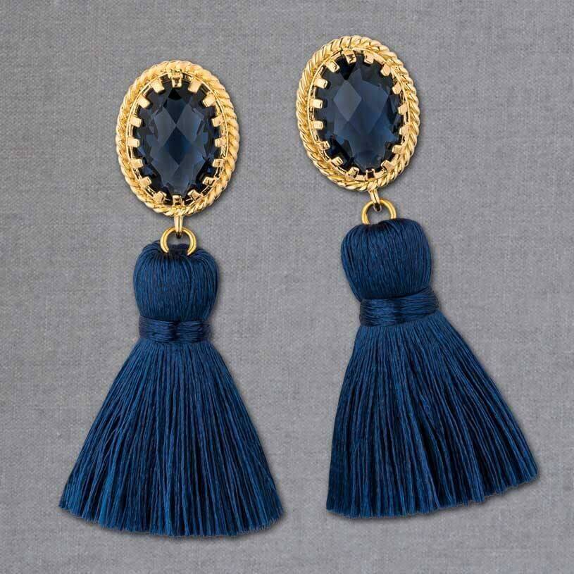 SchwesterSchwester Funkelnde Vergoldete Quastenohrringe In Marineblau Von Janne V. D. Heide
