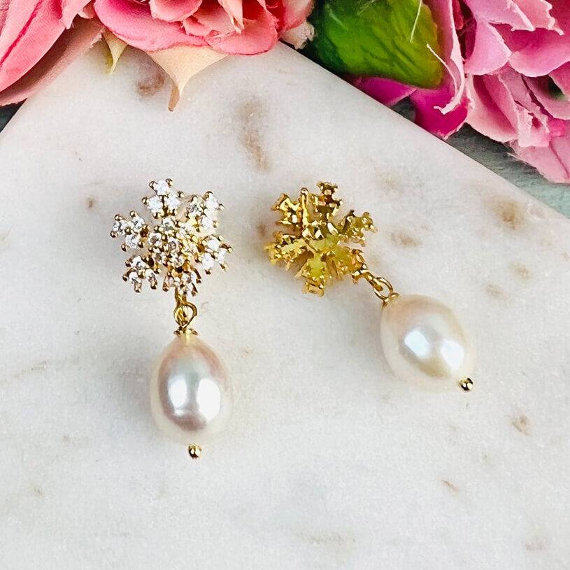 SchwesterSchwester Funkelnder Schneeflocken-Ohrstecker Mit Steinen Und Süßwasserperle