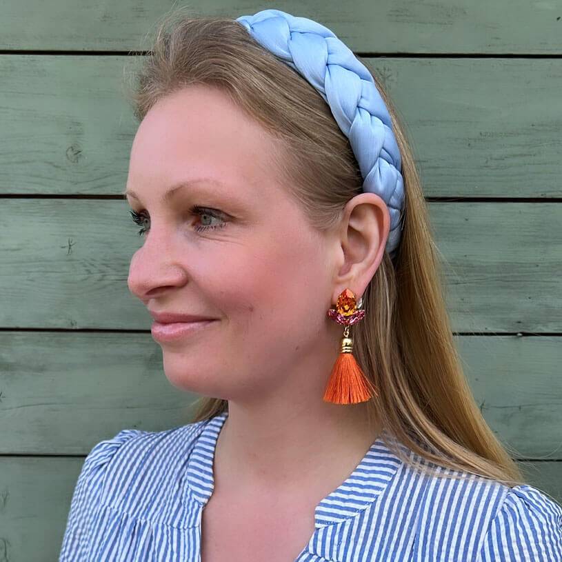 SchwesterSchwester Glitzernde Ohrstecker Mit Glas-Kristallen In Pink Und Orange Mit Edler Quaste