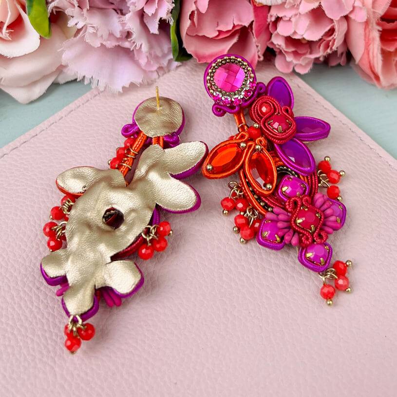 SchwesterSchwester Große Soutache-Ohrringe In Pink, Orange Und Violett