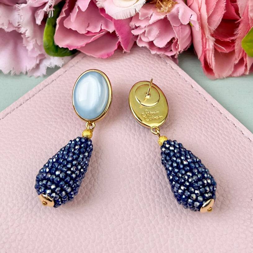 SchwesterSchwester Hellblaue Ohrringe Mit Glitzerndem Dunkelblauen Tropfen Von AmuseToi