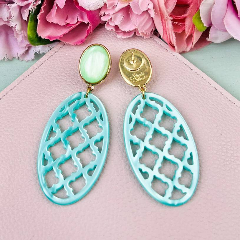 SchwesterSchwester Hellgrüner Ohrstecker Mit Türkisem Oval Im Marrakesch Stil Vom AmuseToi