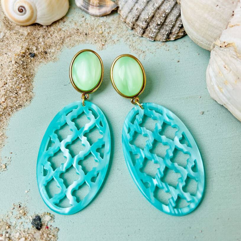 SchwesterSchwester Hellgrüner Ohrstecker Mit Türkisem Oval Im Marrakesch Stil Vom AmuseToi
