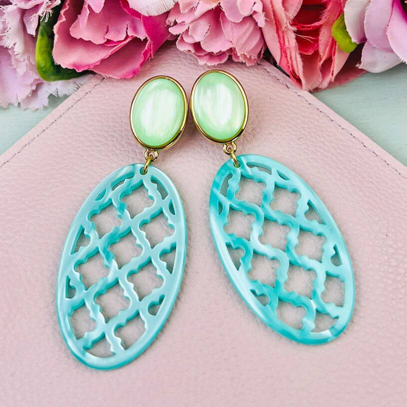 SchwesterSchwester Hellgrüner Ohrstecker mit türkisem Oval im Marrakesch Stil vom AmuseToi