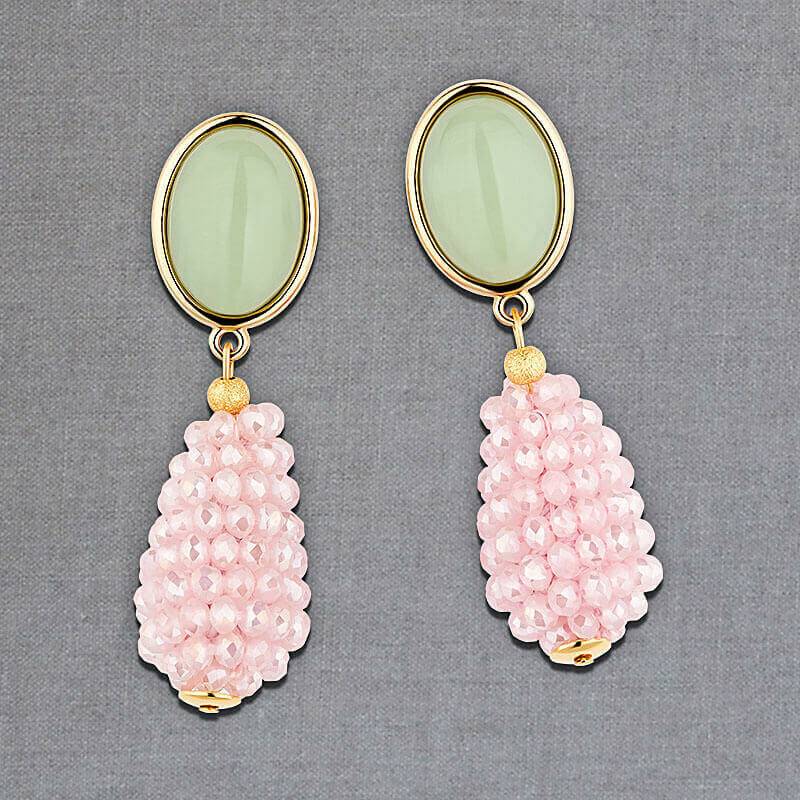 SchwesterSchwester Jadegrüne Tropfen-Ohrringe Mit Rosafarbenen Funkelndem Tropfen
