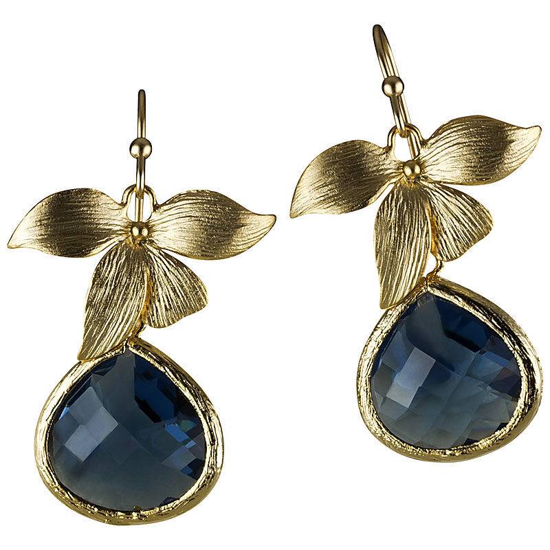 SchwesterSchwester Ohrhänger Und Vierblättrige Blüte Mit Facettiertem Tropfen In Nachtblau Von Janne Von Der Heide