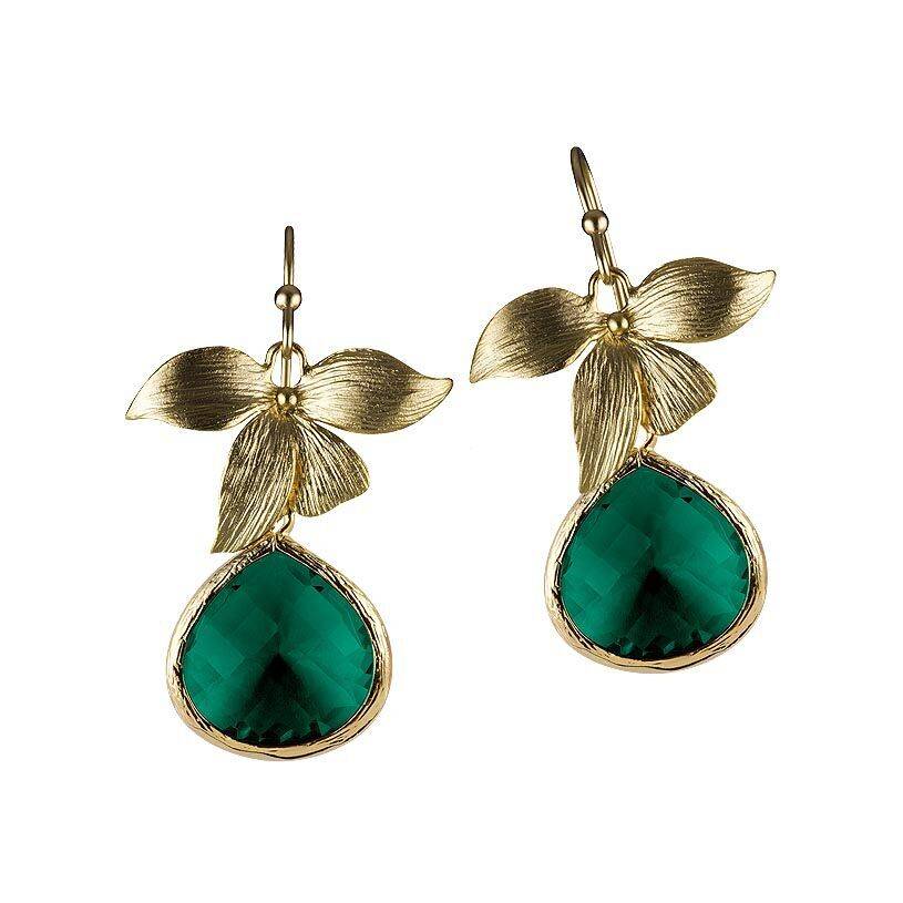 SchwesterSchwester Ohrhänger Und Vierblättrige Blüte Mit Tropfen In Smaragdgrün Von Janne Von Der Heide