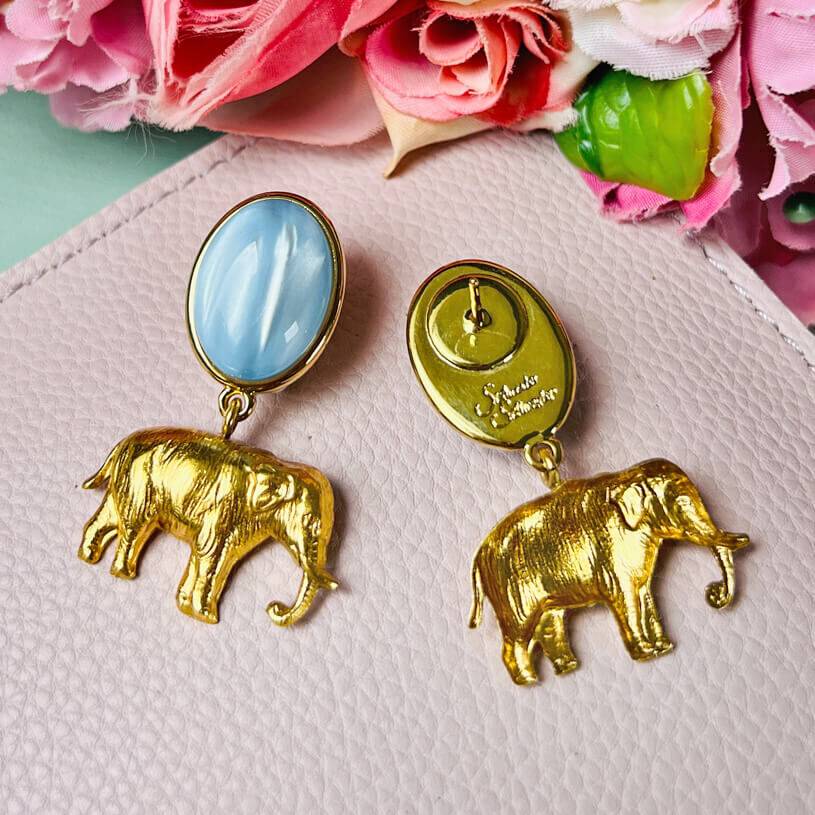 SchwesterSchwester Ohrstecker In Hellblau Mit Vergoldetem Elefant