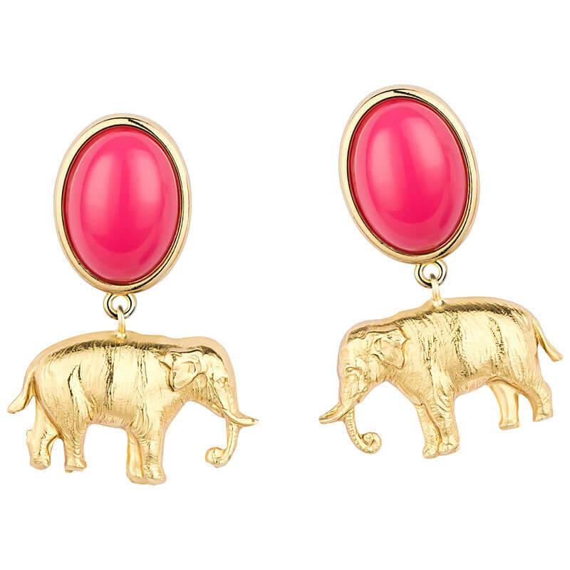 SchwesterSchwester Ohrstecker In Pink Mit Vergoldetem Elefant Von AmuseToi