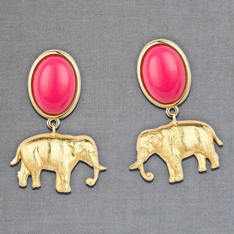 SchwesterSchwester Ohrstecker in Pink mit vergoldetem Elefant von AmuseToi