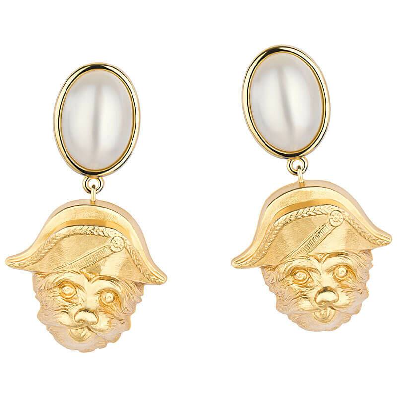 SchwesterSchwester Perlmuttfarbener Ohrstecker Mit Vergoldetem Hund Von AmuseToi