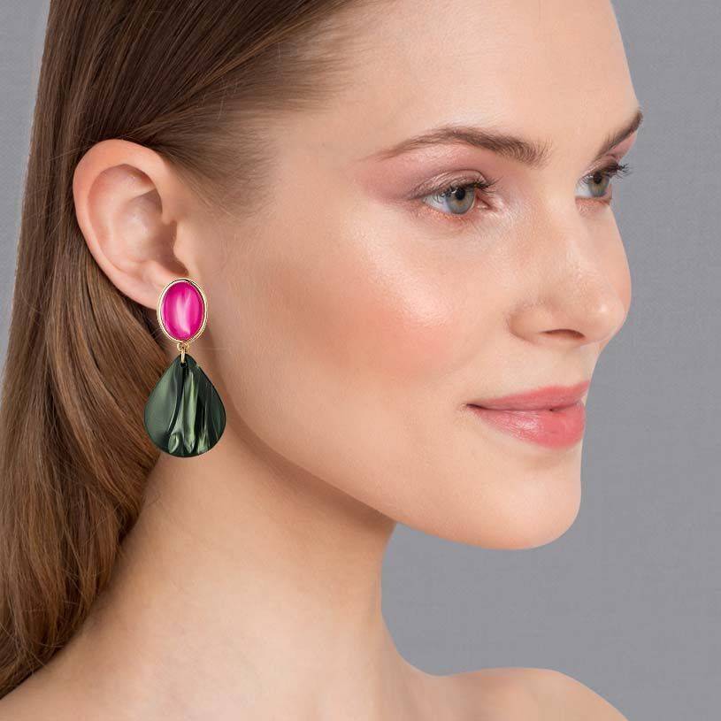 SchwesterSchwester Pinke Ohrstecker Mit Tropfen In Silbergrün Von AmuseToi