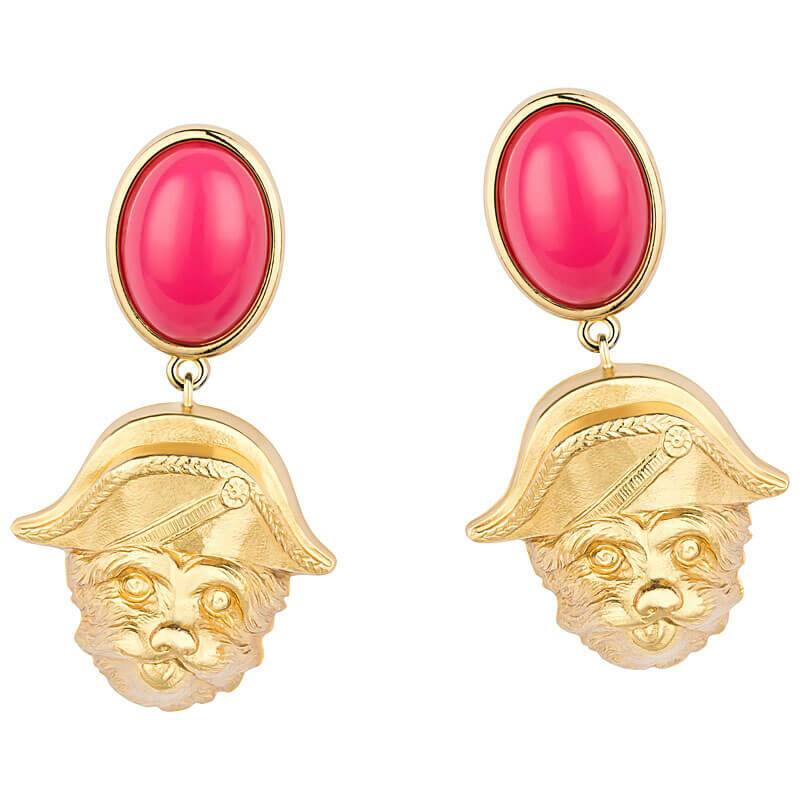 SchwesterSchwester Pinker Ohrstecker Mit Vergoldetem Hund Von AmuseToi