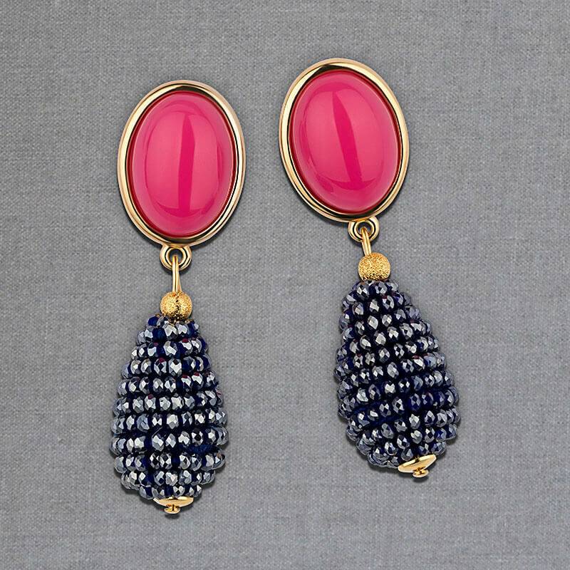 SchwesterSchwester Pinkfarbene Ohrstecker Mit Glitzerndem Dunkelblauen Tropfen Von AmuseToi