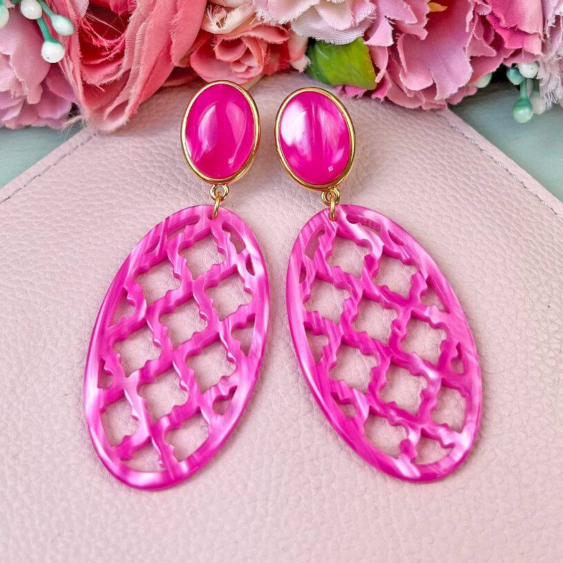 SchwesterSchwester Pinkfarbene Ohrstecker mit Oval im Marrakesch Stil