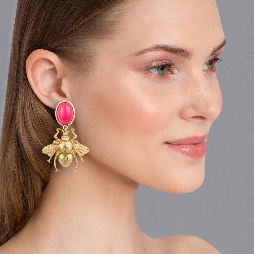 SchwesterSchwester Pinkfarbener Ohrstecker Mit Goldener Hummel Von AmuseToi