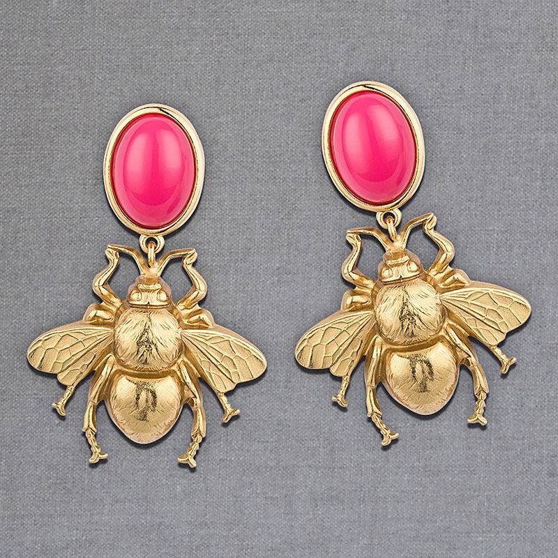 SchwesterSchwester Pinkfarbener Ohrstecker Mit Goldener Hummel Von AmuseToi