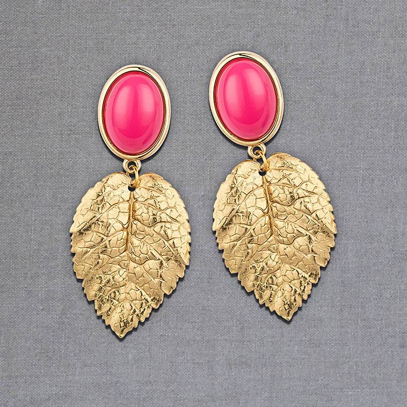 SchwesterSchwester Pinkfarbener Ohrstecker Mit Vergoldeten Blatt Von AmuseToi