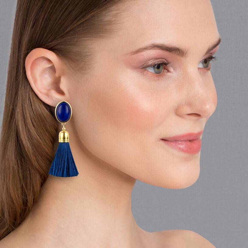 SchwesterSchwester Quasten Ohrringe Als Ohrclips In Dunkelblau Mit Marineblauer Quaste Von AmuseToi