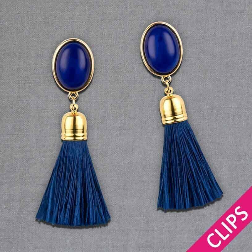 SchwesterSchwester Quasten Ohrringe als Ohrclips in Dunkelblau mit marineblauer Quaste von AmuseToi