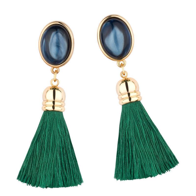 SchwesterSchwester Quasten Ohrringe Als Ohrstecker In Dunkelblau Mit Quaste In Dunkelgrün Von AmuseToi