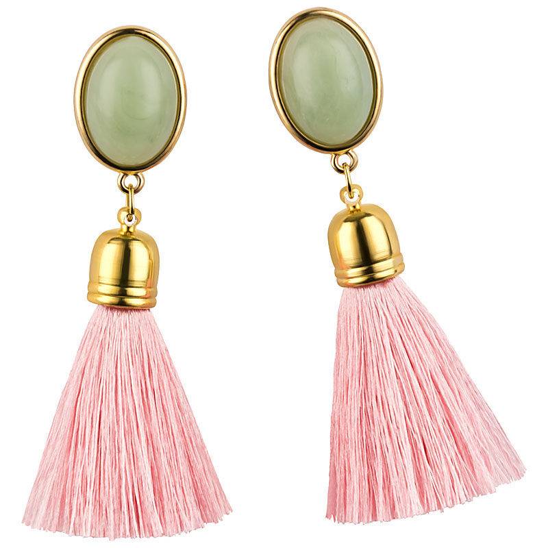 SchwesterSchwester Quasten Ohrringe Als Ohrstecker In Jadeoptik Mit Rosafarbener Quaste Von AmuseToi