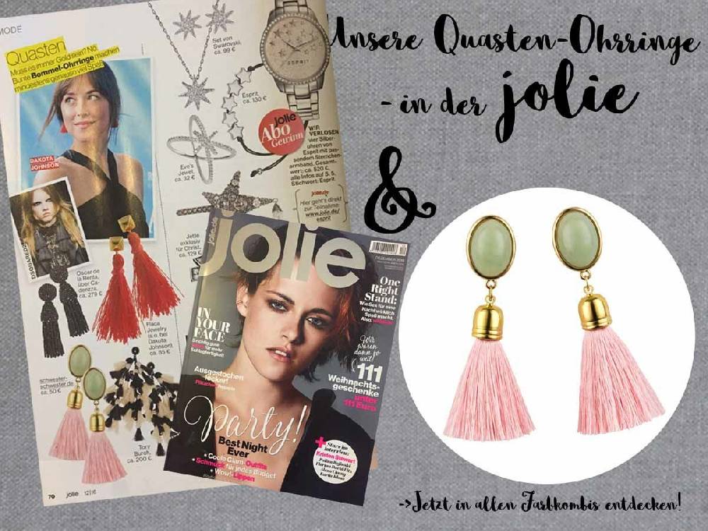 SchwesterSchwester Quasten Ohrringe Als Ohrstecker In Jadeoptik Mit Rosafarbener Quaste Von AmuseToi