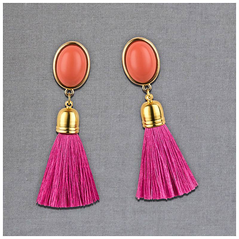 SchwesterSchwester Quasten Ohrringe Als Ohrstecker In Korallenrot Mit Pinkfarbener Quaste Von AmuseToi