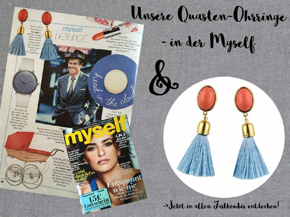 SchwesterSchwester Quasten Ohrringe Als Ohrstecker In Korallenrot Mit Hellblauer Quaste Von AmuseToi