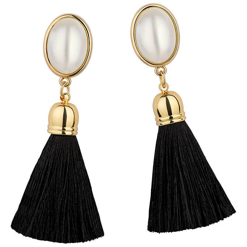 SchwesterSchwester Quasten Ohrringe Als Ohrstecker In Perlmuttfarben Mit Schwarzer Quaste Von AmuseToi