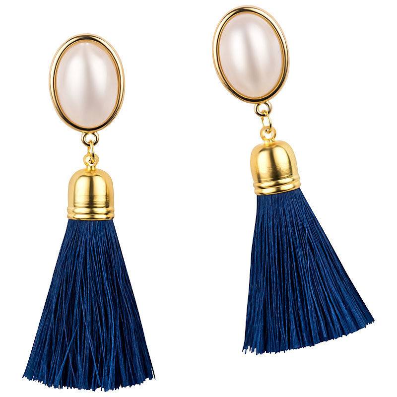 SchwesterSchwester Quasten Ohrringe Als Ohrstecker In Perlmuttoptik Mit Marineblauer Quaste Von AmuseToi