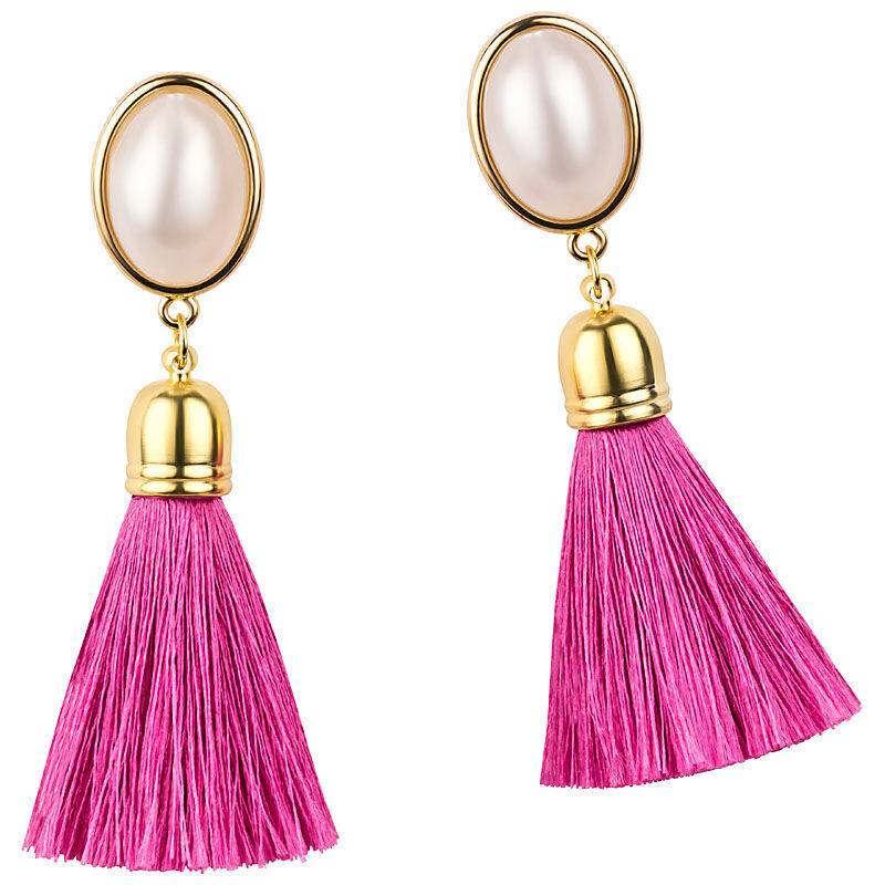 SchwesterSchwester Quasten Ohrringe Als Ohrstecker In Perlmuttoptik Mit Pinkfarbener Quaste Von AmuseToi