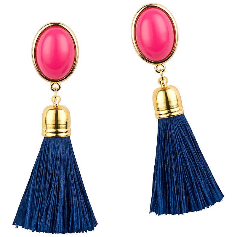 SchwesterSchwester Quasten Ohrringe Als Ohrstecker In Pink Mit Dunkelblauer Quaste Von AmuseToi