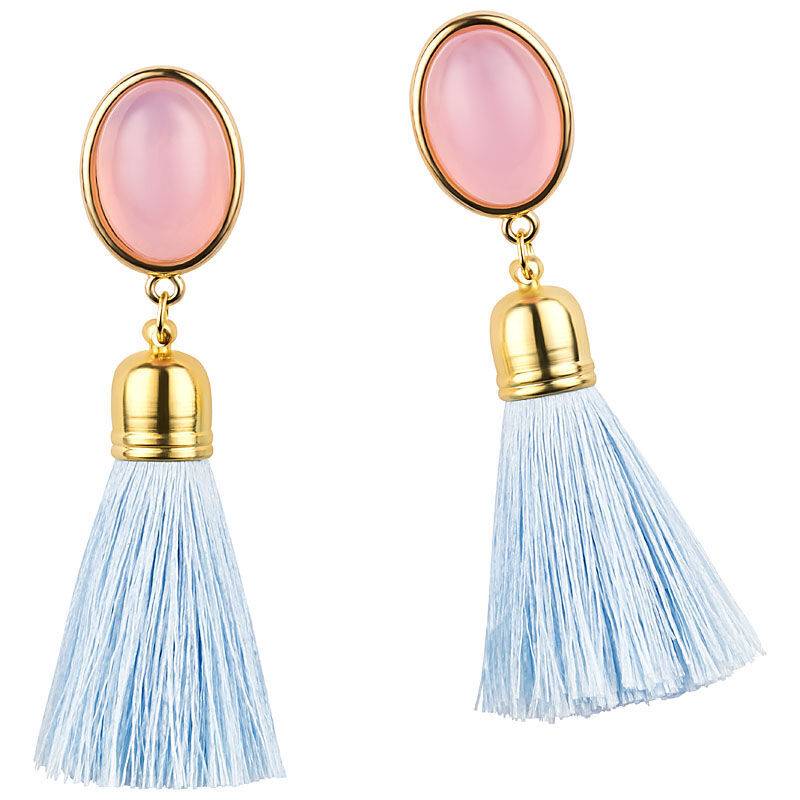 SchwesterSchwester Quasten Ohrringe Als Ohrstecker In Rosa Mit Hellblauer Quaste Von AmuseToi