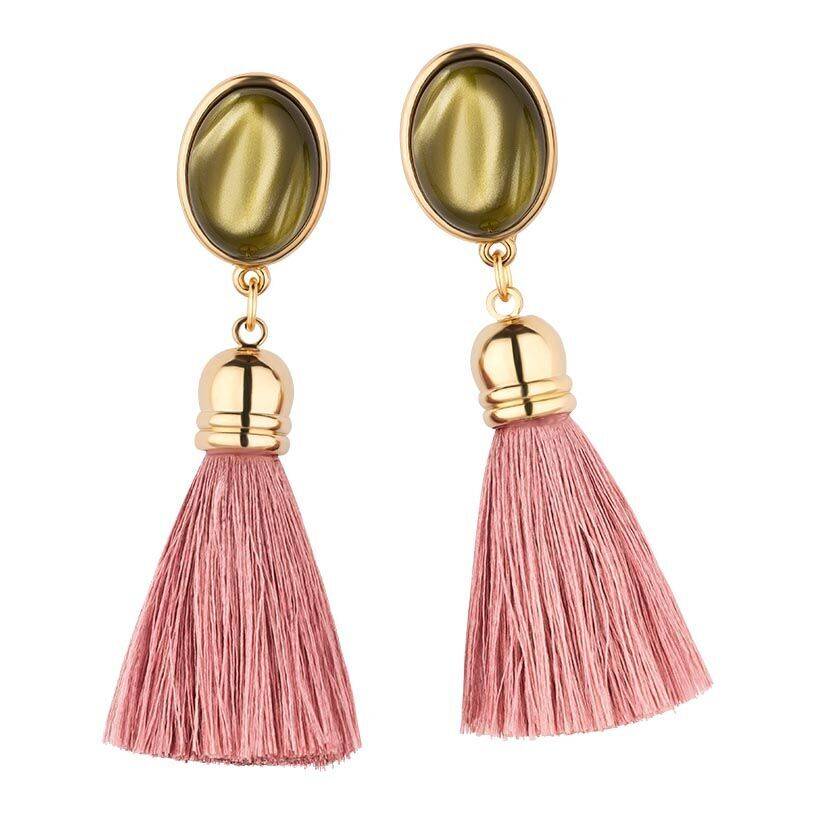 SchwesterSchwester Quasten-Ohrringe In Senfgelb Mit Puderrosaner Quaste Von AmuseToi