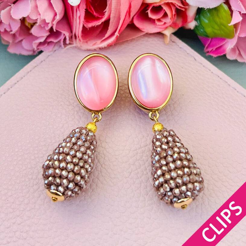 SchwesterSchwester Rosafarbene Ohrclsip mit glitzerndem champagnerfarbenem Tropfen