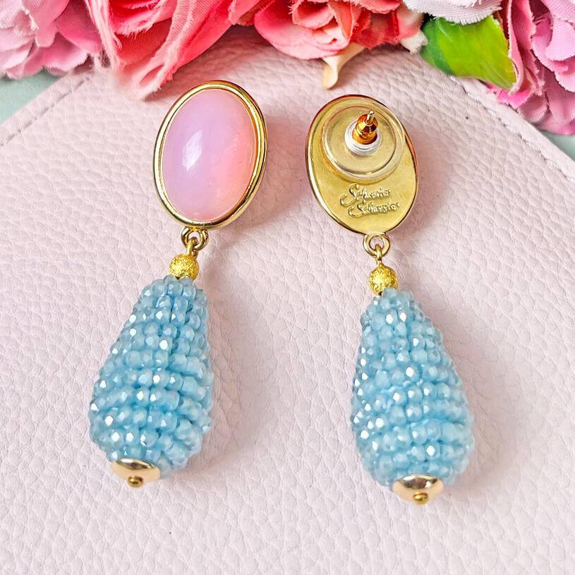 SchwesterSchwester Rosafarbene Ohrringe Mit Glitzerndem Hellblauen Tropfen Von AmuseToi